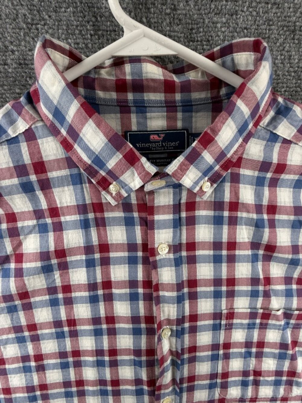 Vineyard Vines Twill Red White XL Button-Down Soft Plaid All Cotton Pocket Men